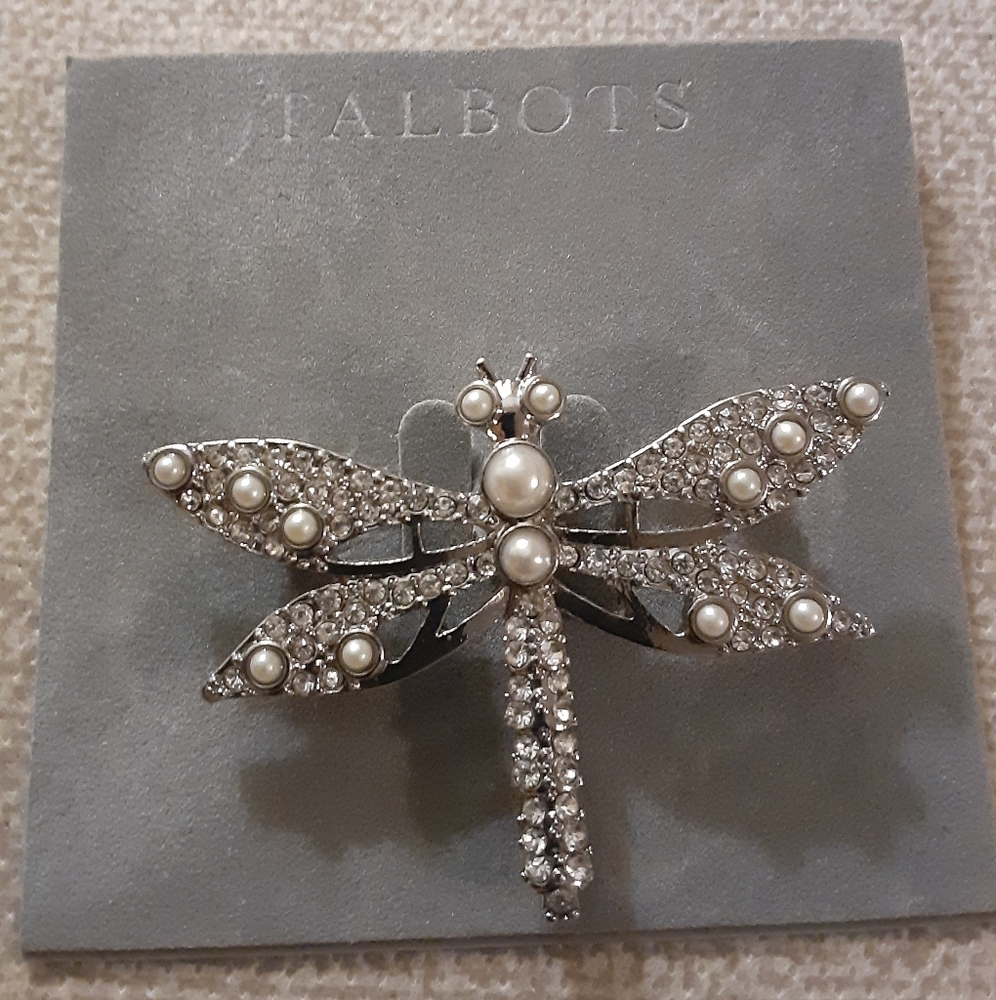 Talbots Silver Tone Crystal Dragonfly Brooch Pin